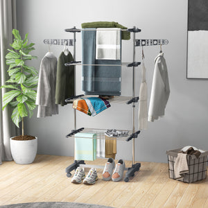 Garment Drying Rack Stainless Steel Folding Clothes Hanging Rack with Side Wings Castors for Indoor Outdoor – view 14