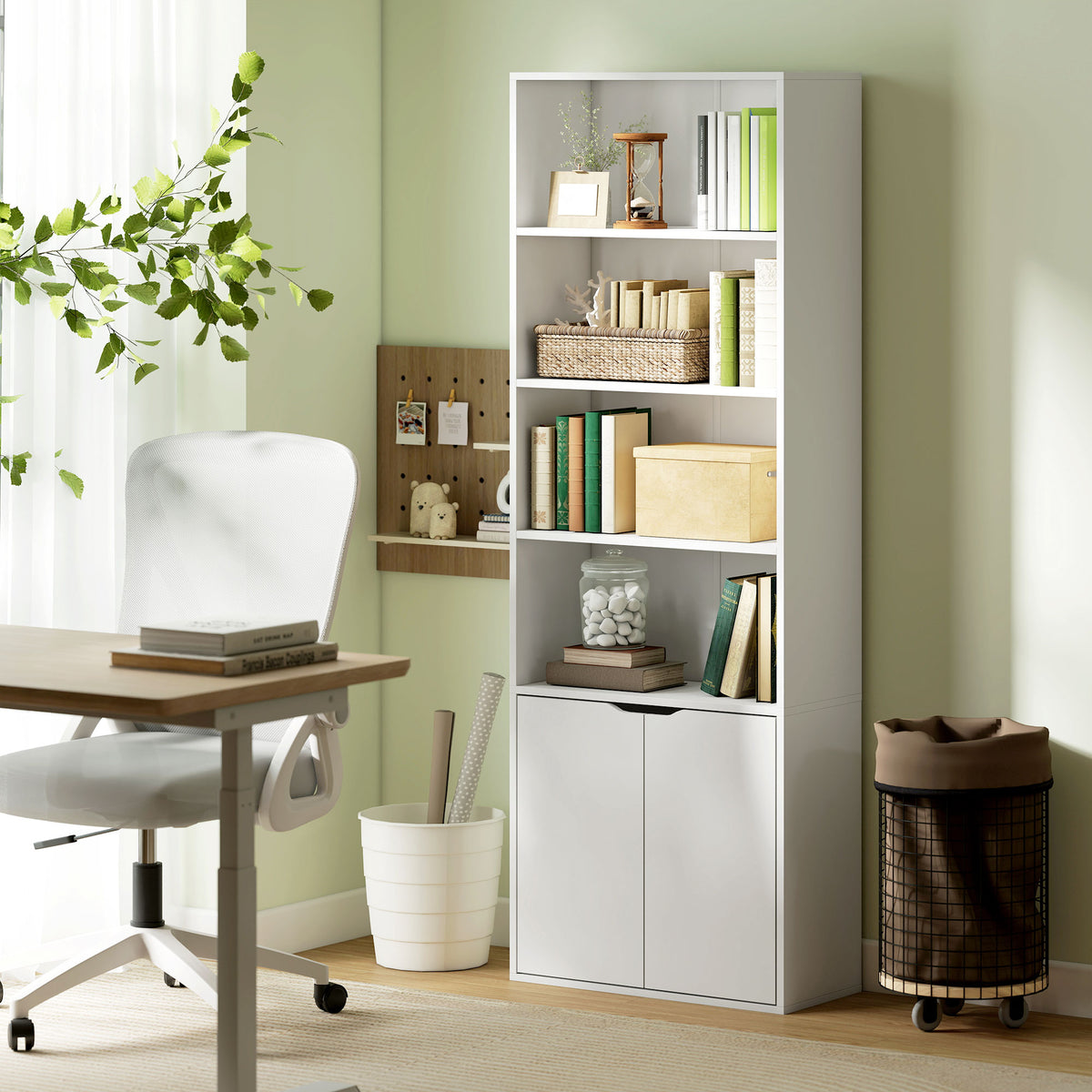 4-Tier Open Bookshelf with Doors Modern Home Office Bookcase Storage Cabinet for Living Room Bathroom – view 14