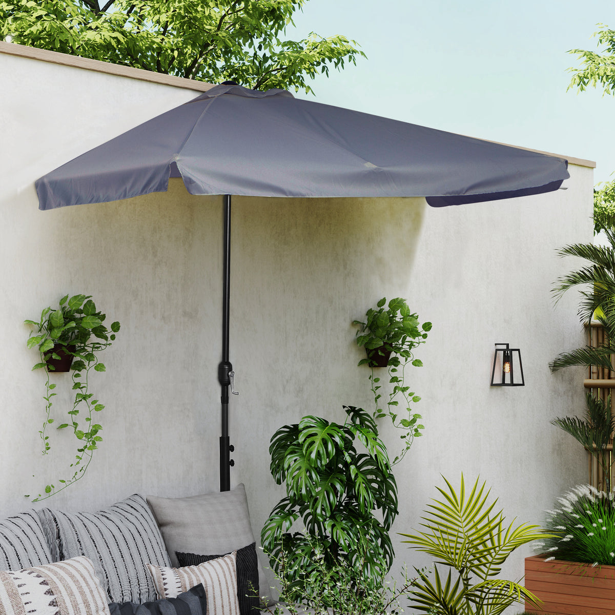 9.8ft Half Umbrella Semi Round Patio Parasol with Crank Handle, Top Vent for Garden – view 34
