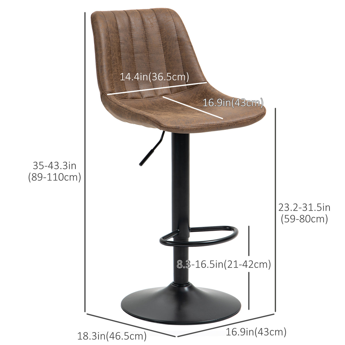 Adjustable Bar Stools Set of 2, Leathaire Swivel Barstools with Back and Footrest – view 4