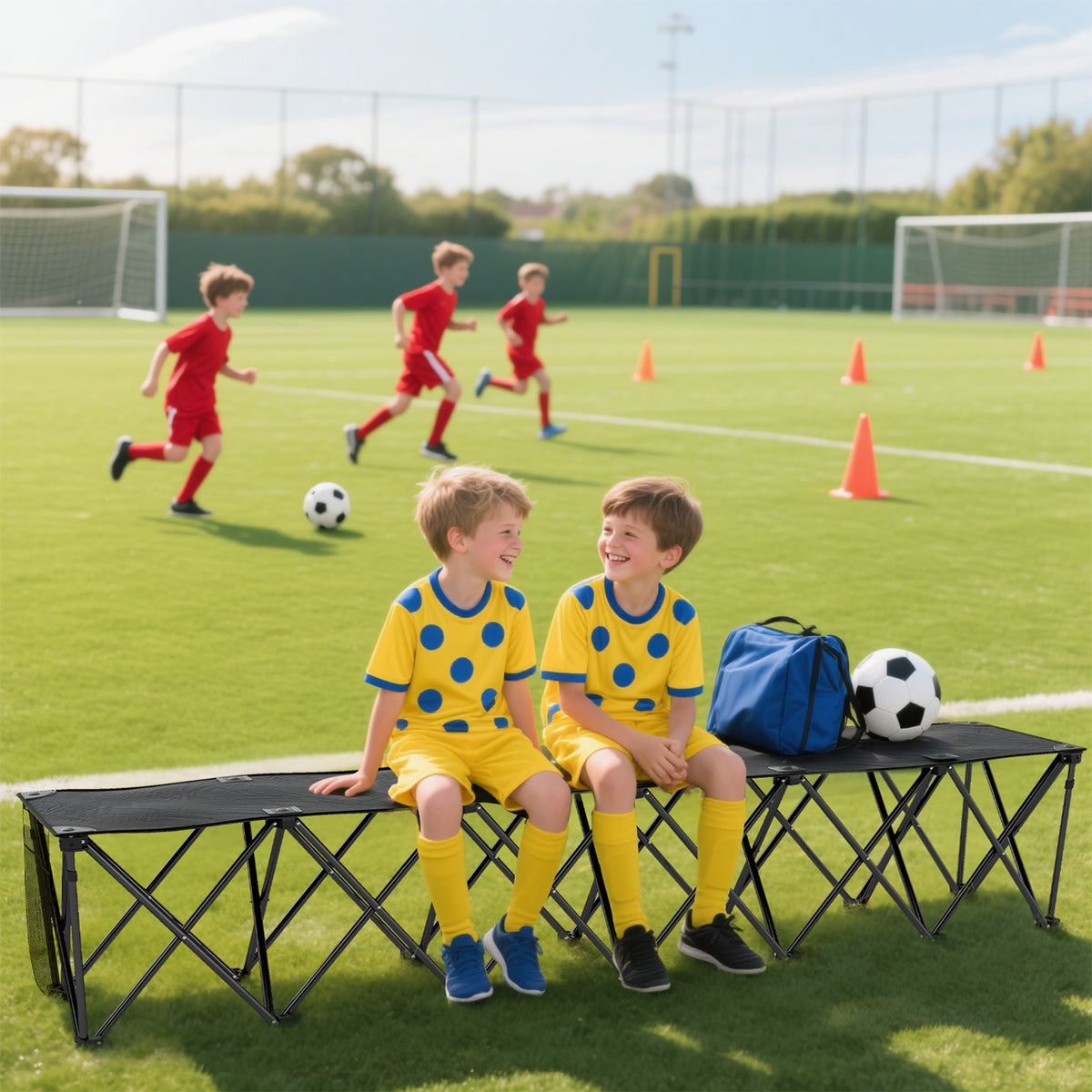 Portable 4-Seater Folding Camping Chair, Team Bench Chair with Carry Bag for Soccer Football Team, No Assembly