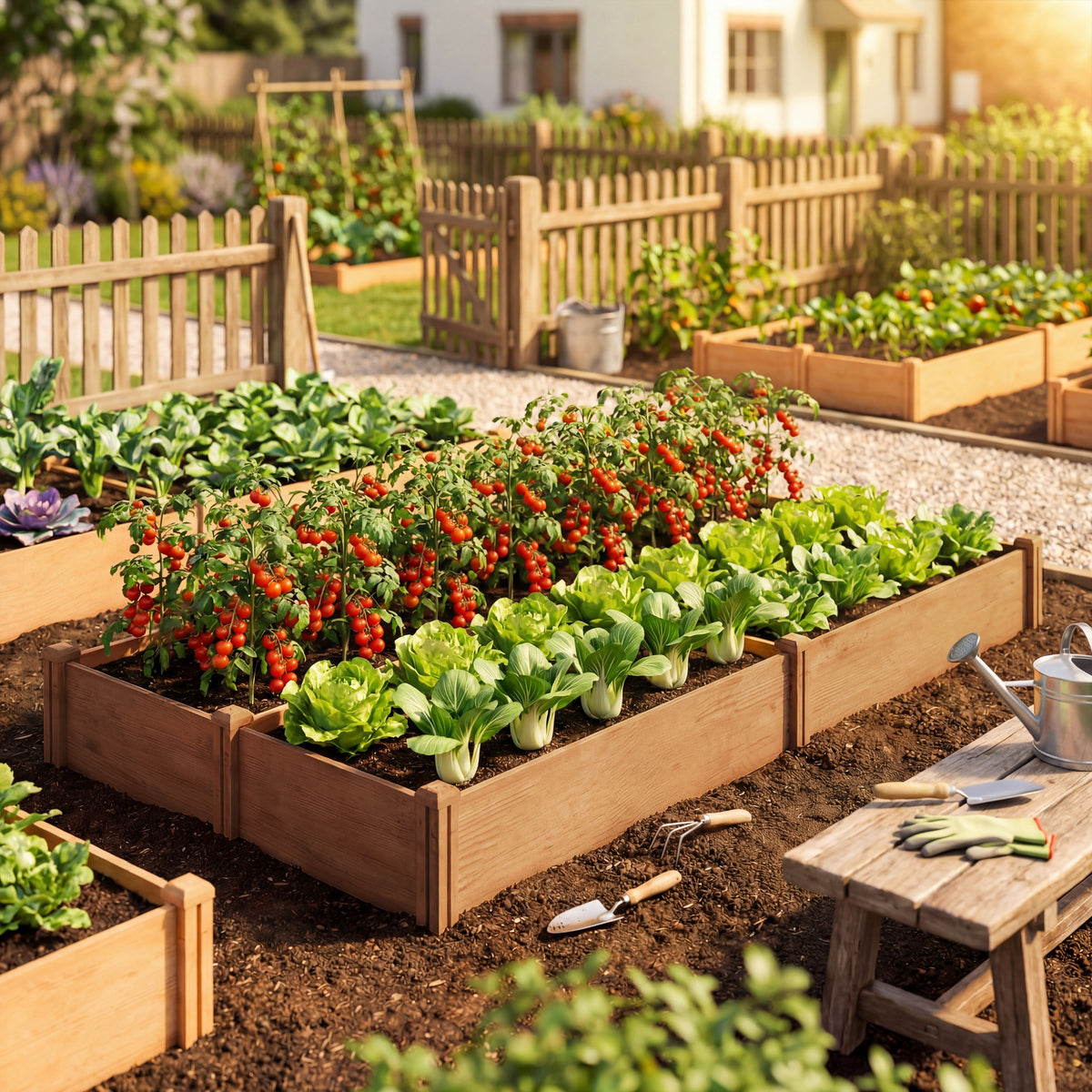 Wooden Raised Garden Bed, 8 x 4 x 1ft Elevated Garden Box with Dividers and Open Bottom, Outdoor Raised Planter Box