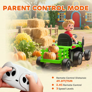 Qaba 12V Kids Ride On Tractor with Trailor, Remote Control, Music, Lights, Shifter, for Kids Ages 3-8 Years