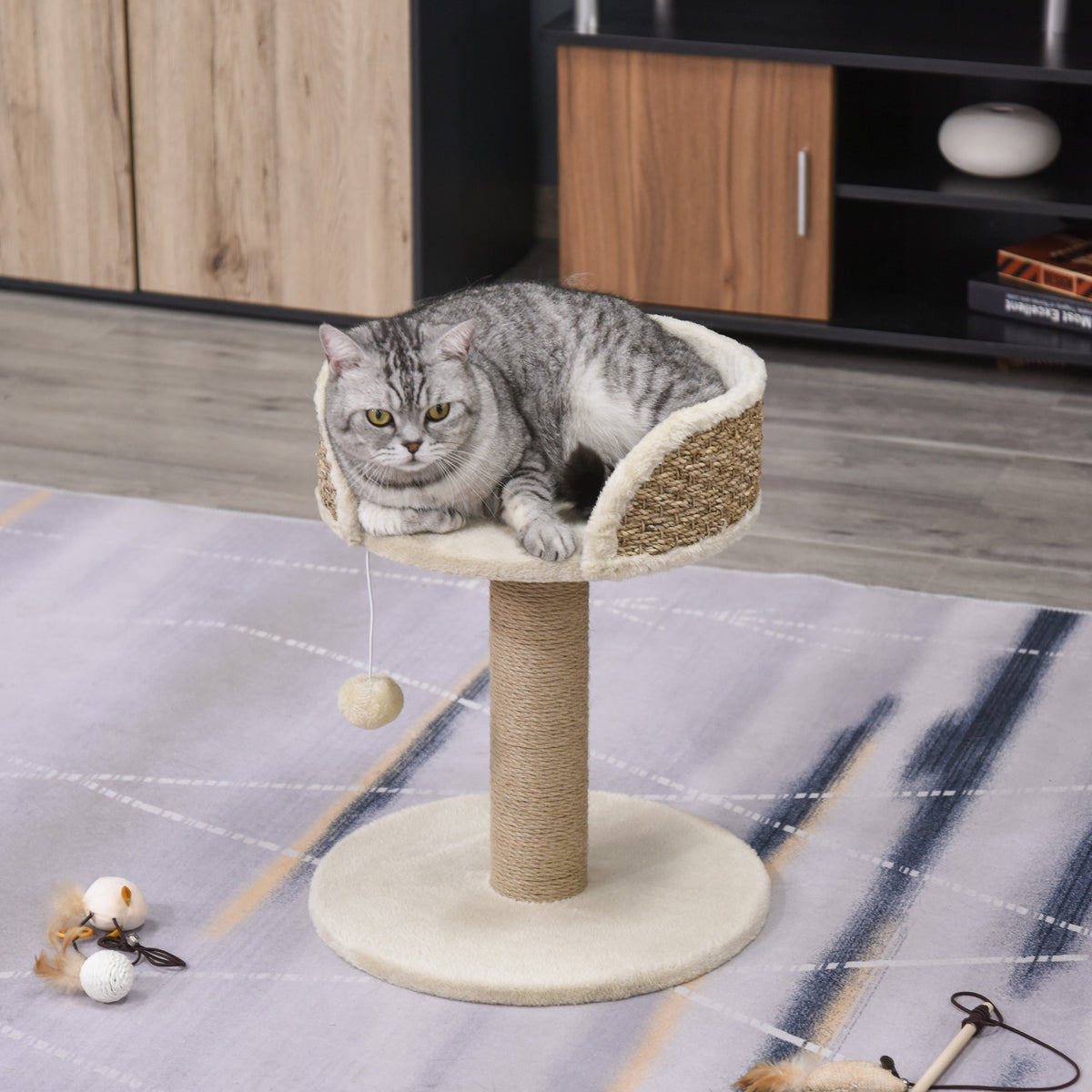 Cat Tree with Scratching Post, Toy Ball, Perch, Small Cat Tower for Indoor Cats - 16" x 16" x 19", Beige – view 6
