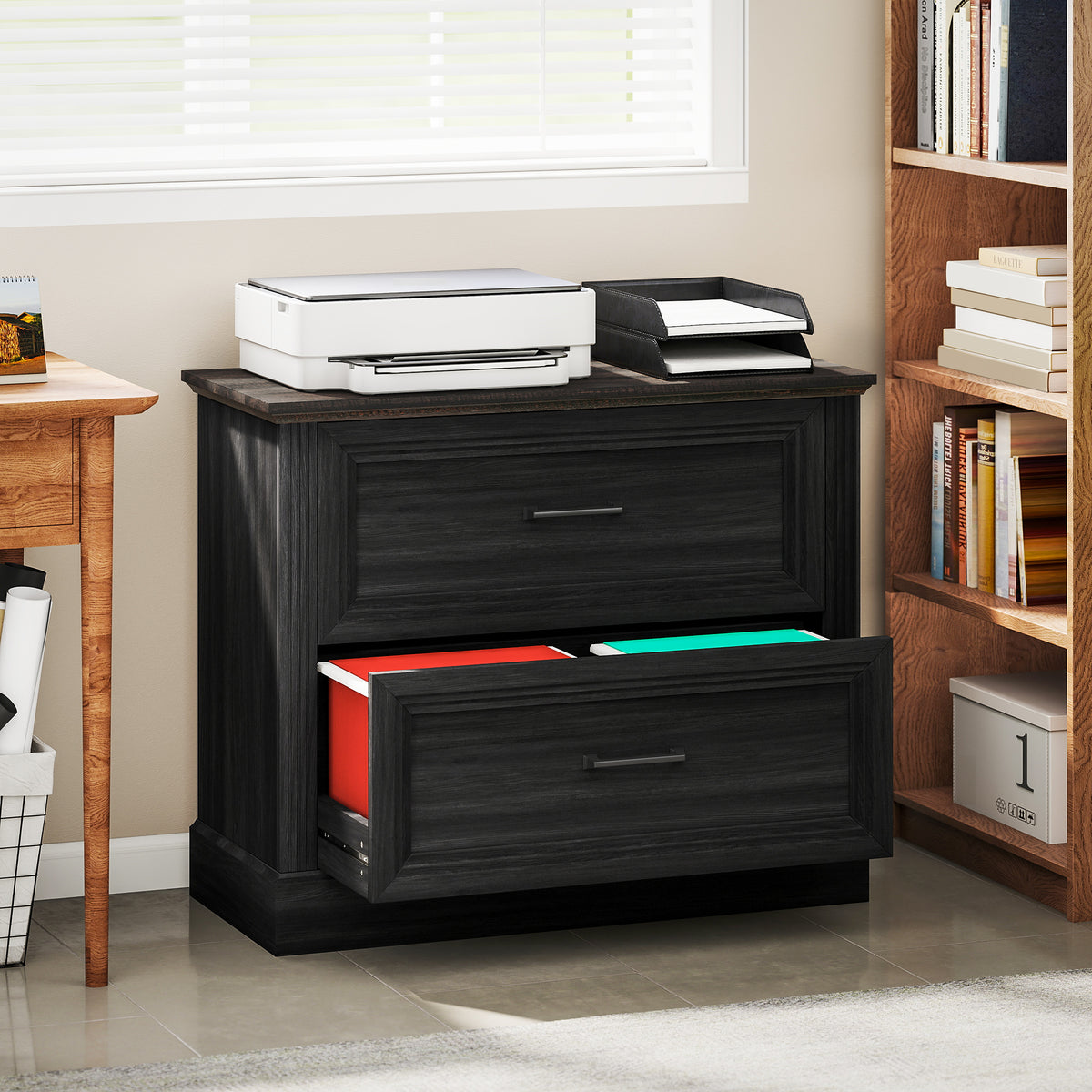 Lateral Filing Cabinet, Farmhouse File Cabinet with 2 Silent Drawers for Letter/A4/Legal Size Files, Black – view 7