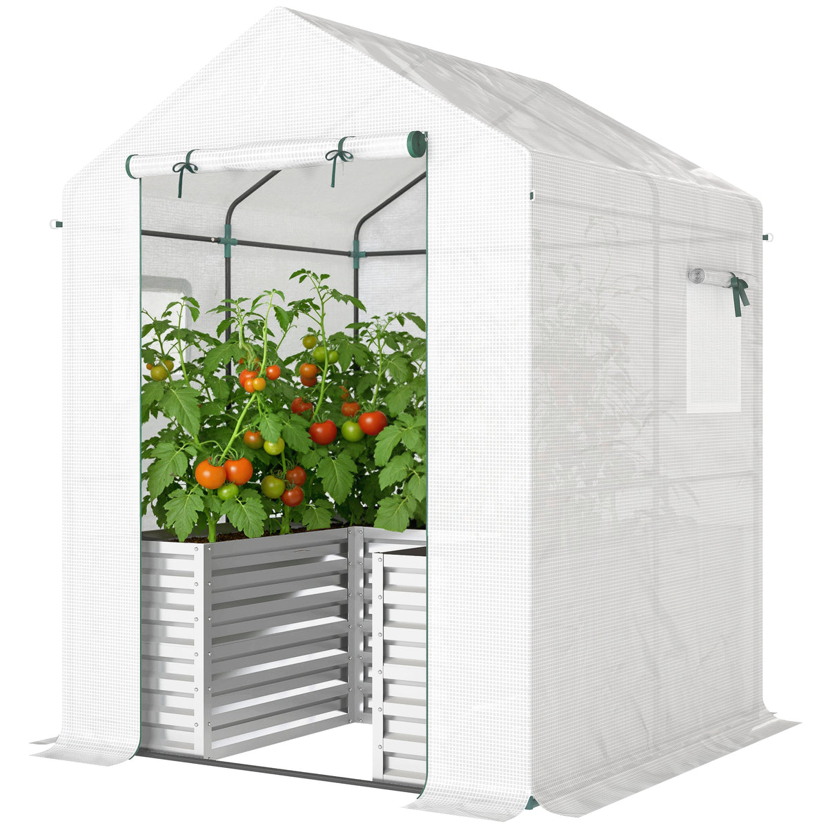Greenhouse with Raised Garden Bed, Galvanized Metal Planter Box with PE Cover, Roll Up Door – view 8