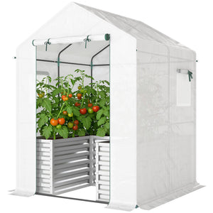 Greenhouse with Raised Garden Bed, Galvanized Metal Planter Box with PE Cover, Roll Up Door – view 8