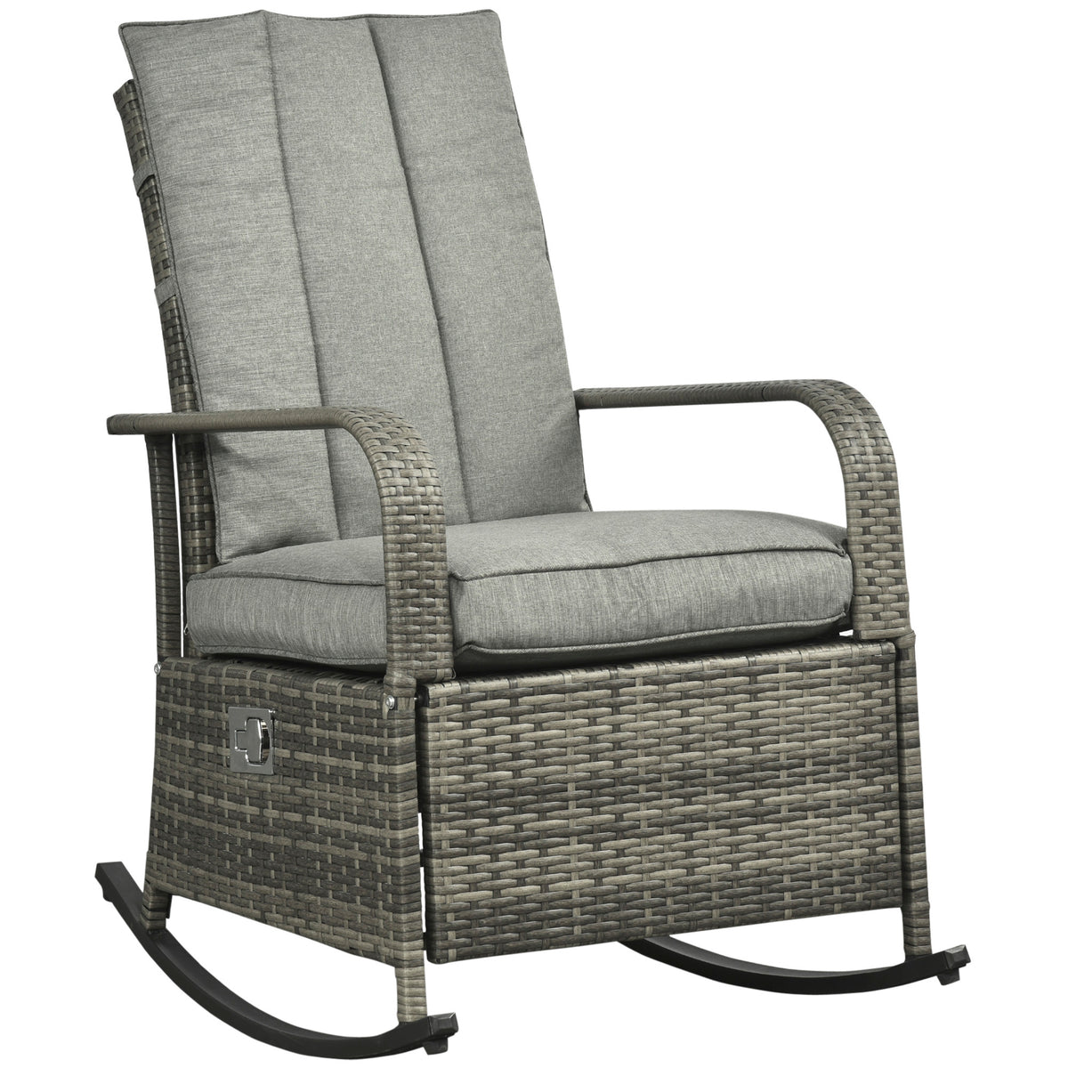Outdoor Wicker Rocking Chair with Cushion, Patio PE Rattan Recliner Chair with Adjustable Footrest – view 8