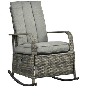 Outdoor Wicker Rocking Chair with Cushion, Patio PE Rattan Recliner Chair with Adjustable Footrest – view 8