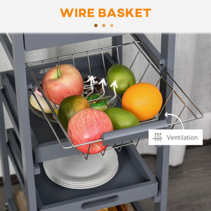 Rolling Kitchen Island Cart, Mobile Utility Storage Cart with Drawer, Wire Storage Basket, Removable Tray – view 5