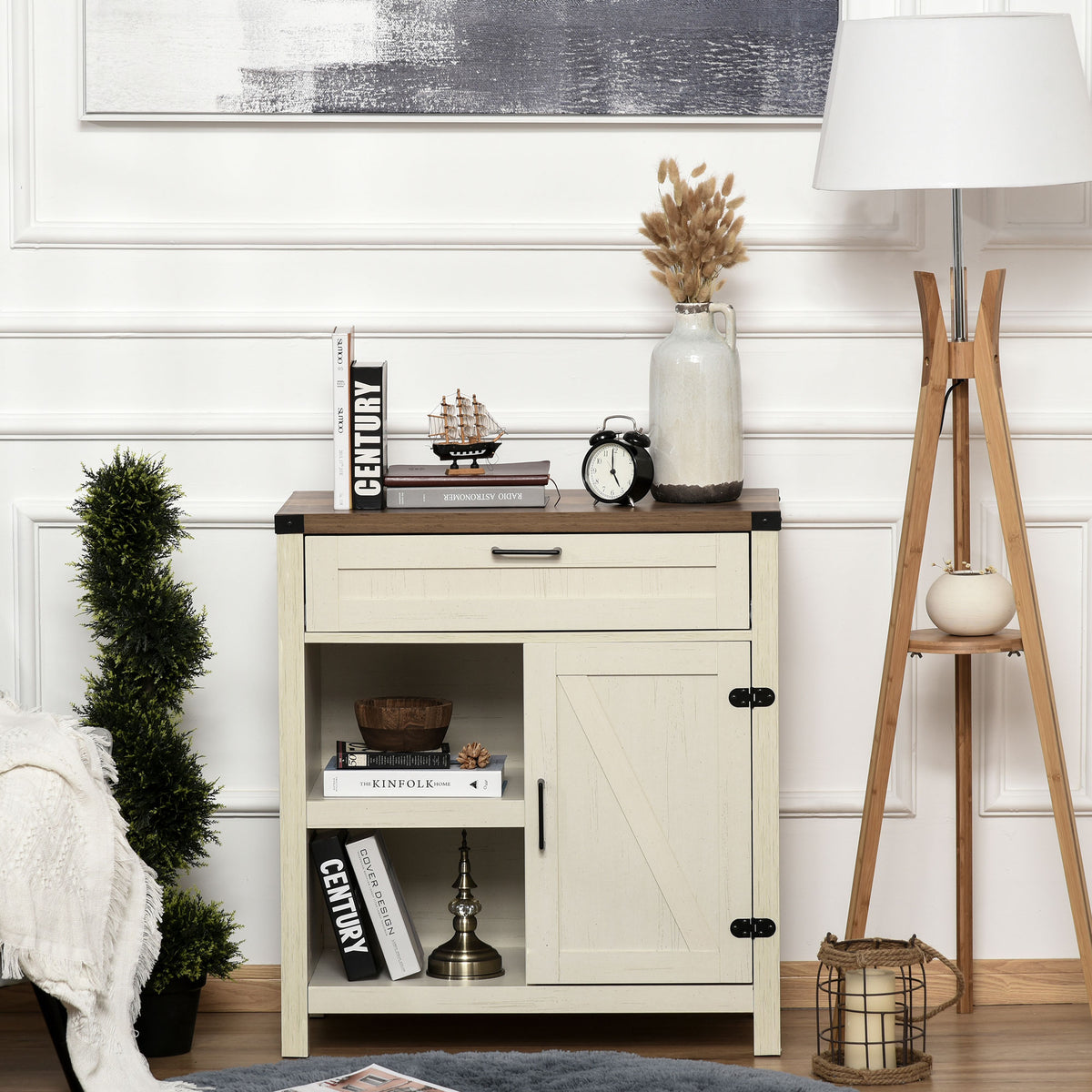 Rustic Barn Door Storage Cabinet Modern Farmhouse Buffet Sideboard for Kitchen & Dining Room Dark Oak – view 21