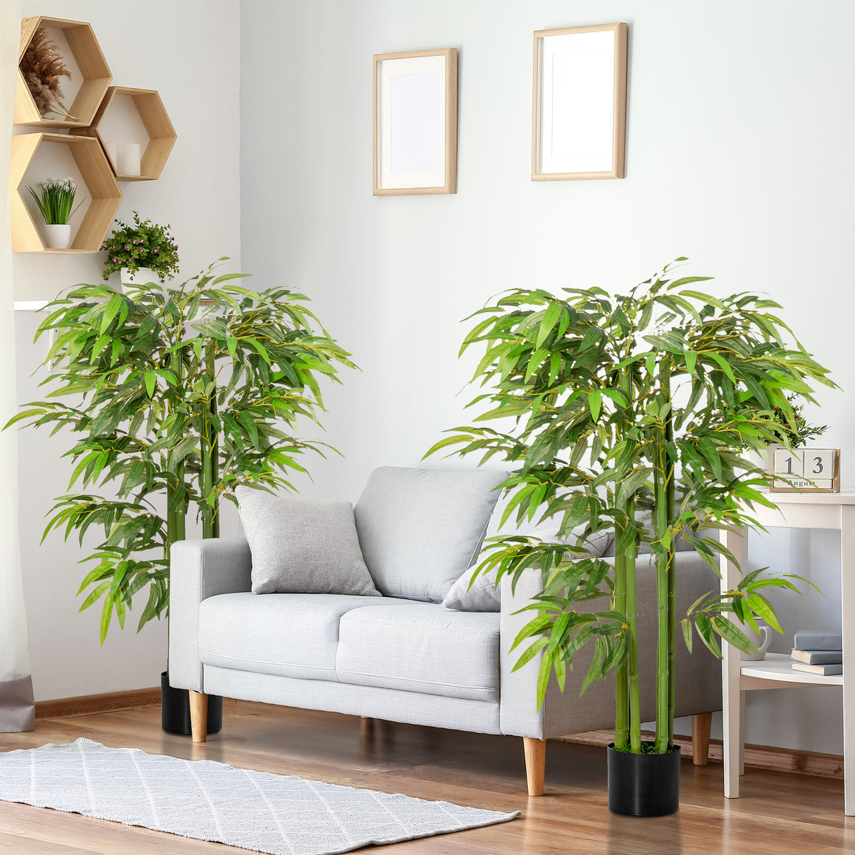 Set of 2 4.5FT Artificial Bamboo Tree Faux Decorative Plant in Nursery Pot for Indoor Outdoor Décor