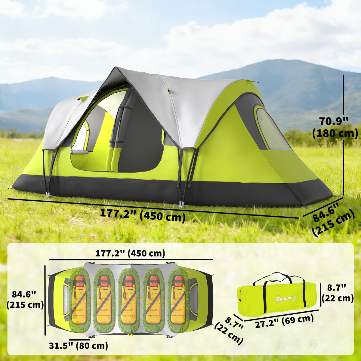 Camping Tent for 6 Man with 2000mm Waterproof Rainfly and Carry Bag for Fishing Hiking Festival, Dark Green – view 16
