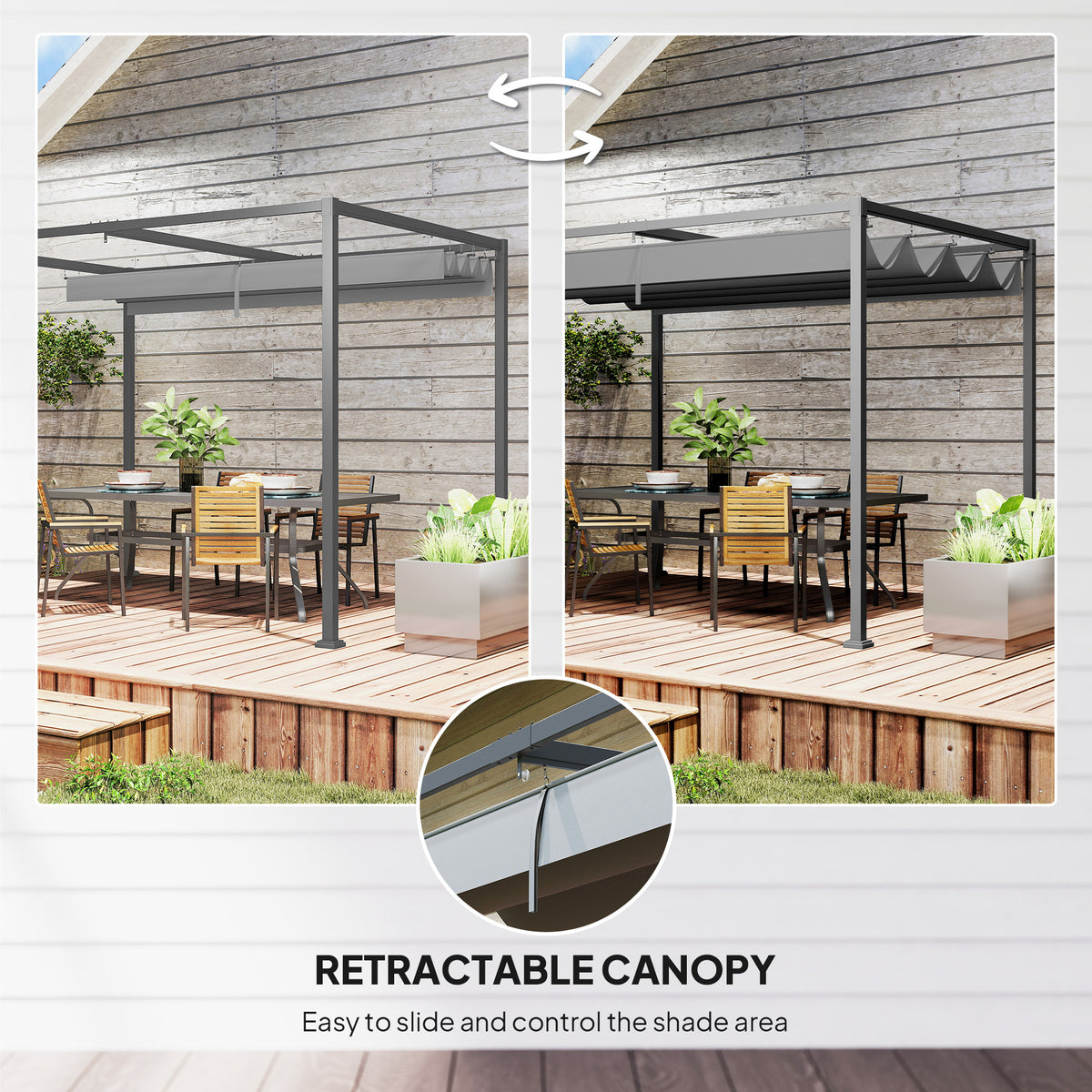 10x7ft Pergola with Retractable Roof Outdoor Patio Sun Shelter Garden Grape Tent Water-resistant Yard Shade – view 5