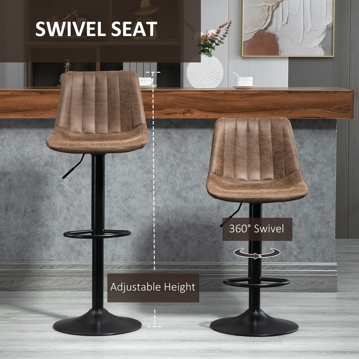Adjustable Bar Stools Set of 2, Leathaire Swivel Barstools with Back and Footrest – view 5