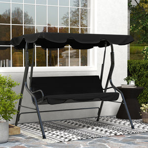 Outdoor Porch Swing with Adjustable Canopy, 3-Seater Patio Swing Chair with Cushion, Black – view 7