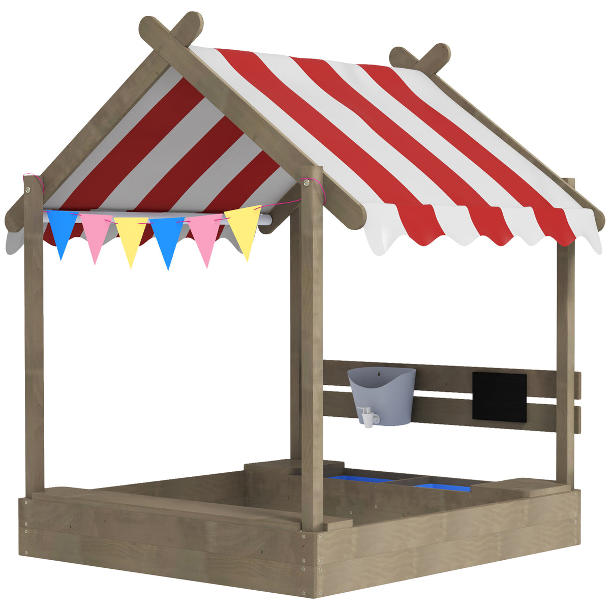 Outdoor Wooden Sandbox with Cover for 3-7 Years Old, Backyard, Brown – view 8