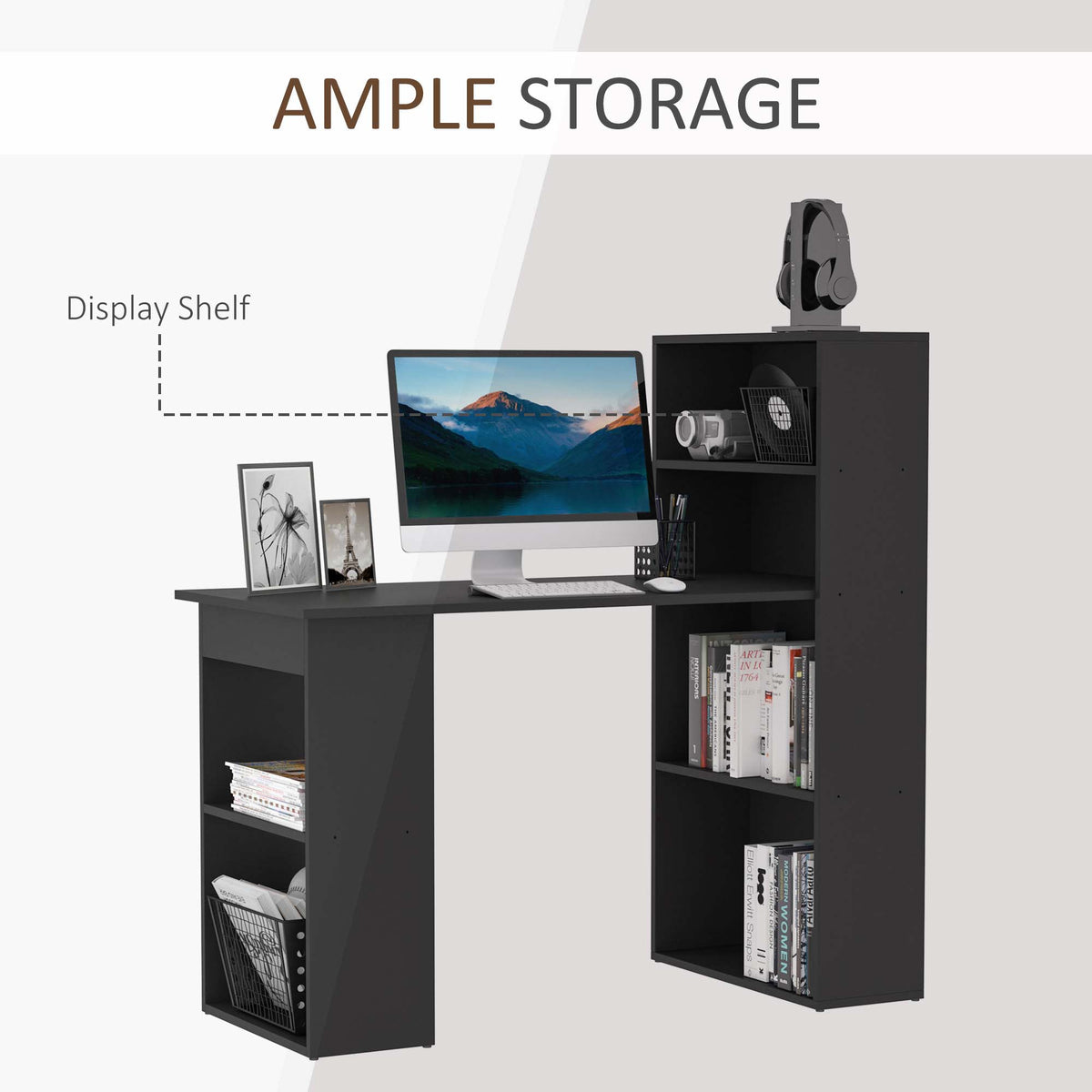 Modern Computer Desk with Storage Shelves, 47" Writing Table Workstation with Bookshelf for Home Office – view 5