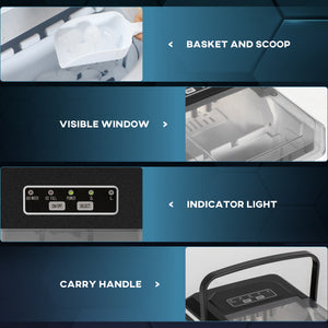 Portable Ice Maker, Self Cleaning Ice Machine with 9 Ice Cubes Ready in 6 Mins, 26lbs/24Hrs, 2 Sizes of Bullet Ice