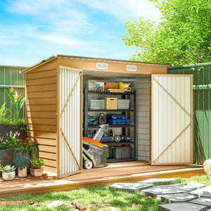 8 x 4FT Galvanized Garden Storage Shed, Metal Outdoor Shed with Double Doors and 2 Vents, Oak – view 49