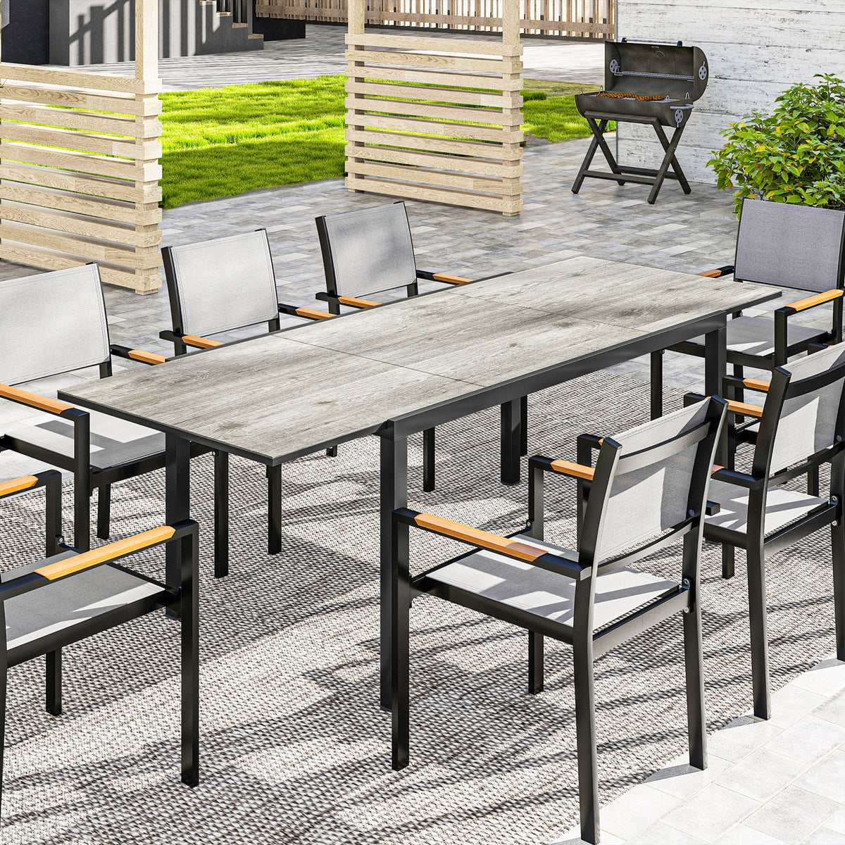 63"-94.5" Extendable Patio Dining Table for 6-8 Person, Outdoor Dining Table with Aluminium Edging – view 14