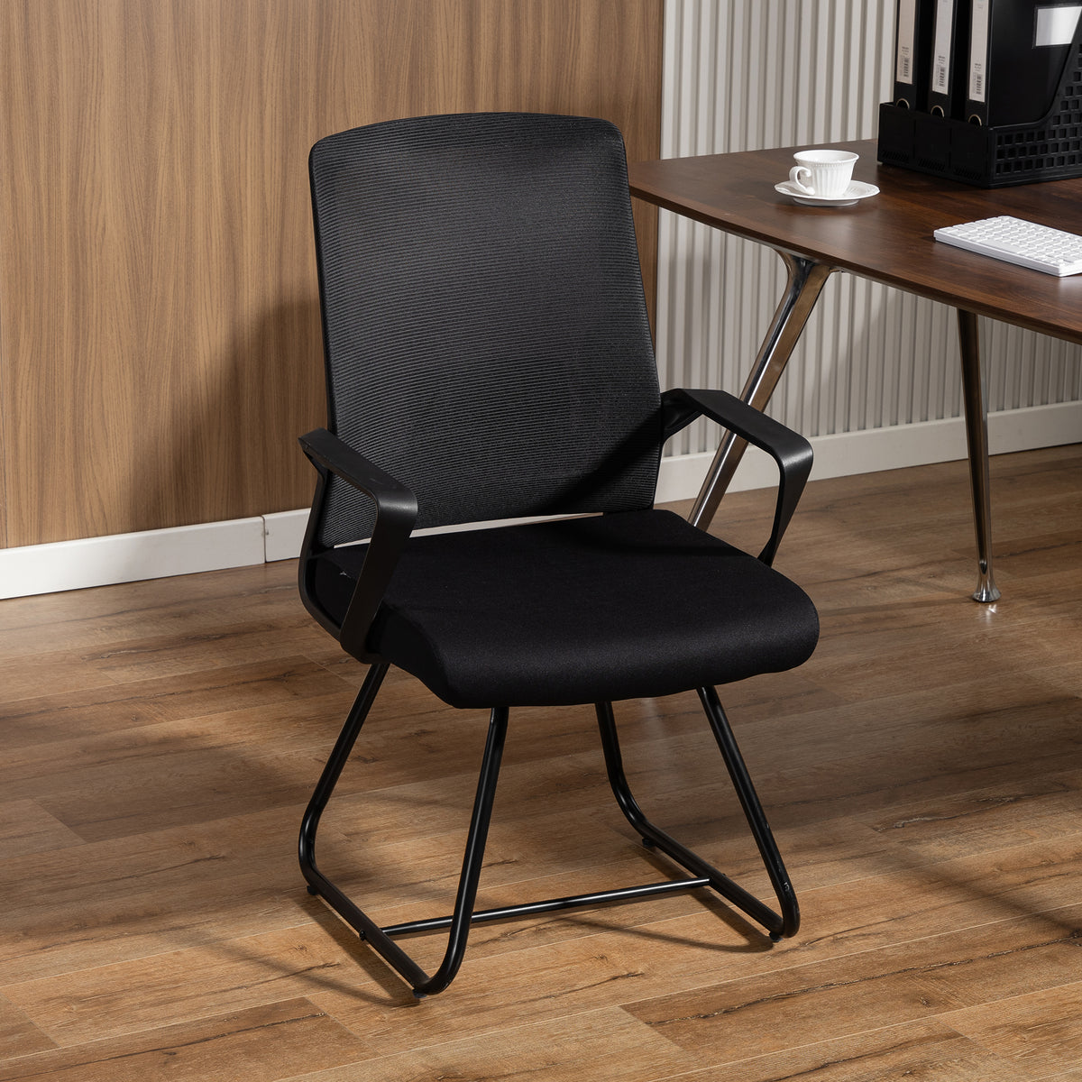 Desk Chair, Desk Chair No Wheels with Mesh Back, Lumbar Support, Metal Base for Reception, Conference