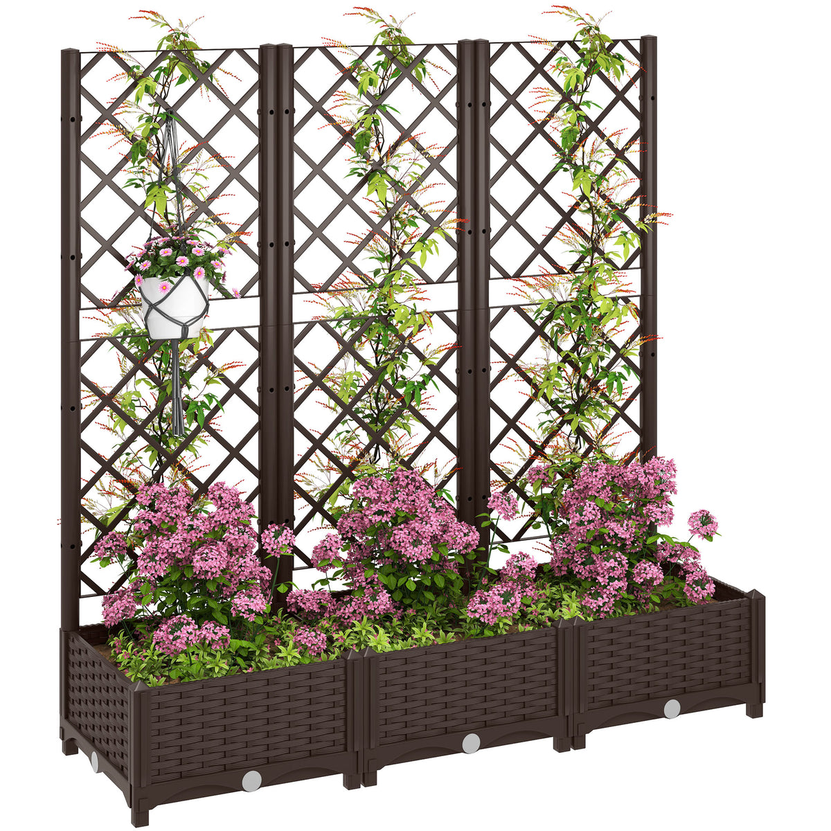 Raised Garden Bed with Trellis, Plastic Raised Flower Bed with Drainage Holes and Drain Plugs – view 15