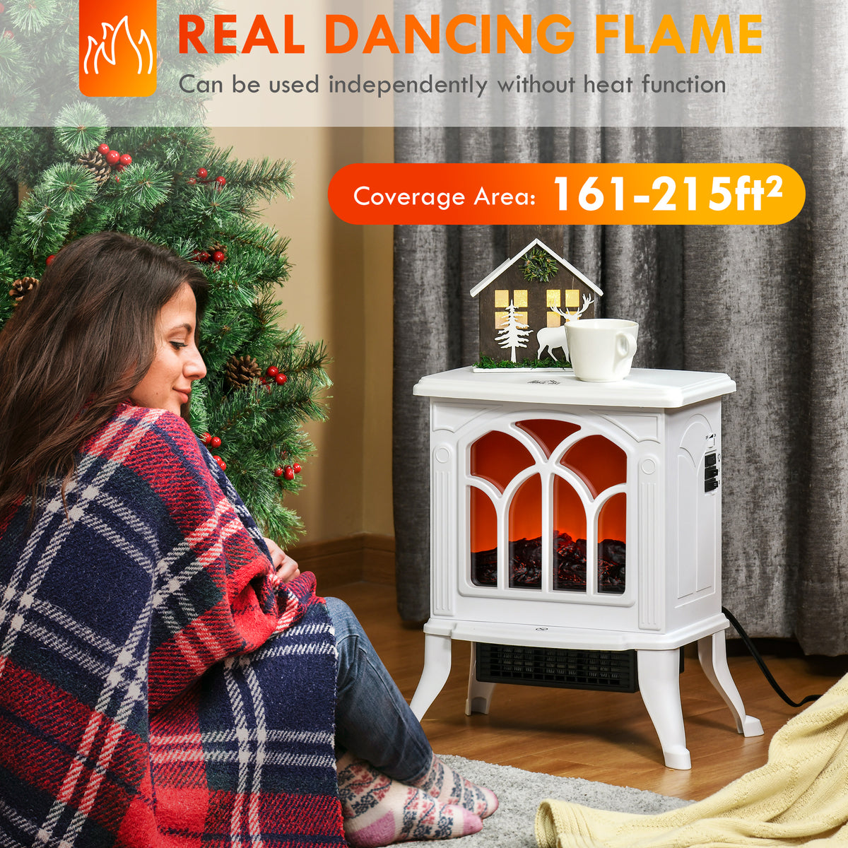 Electric Fireplace Heater, Freestanding Fireplace Stove with Realistic Flame, Overheat Protection – view 10