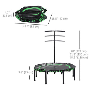 Soozier 48" Mini Trampoline, Foldable Trampoline with Adjustable Handle Bar for Adults Exercise, Workout, Fitness, Green