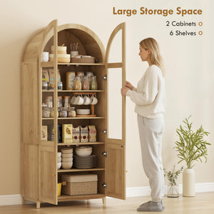 Arched Kitchen Pantry Cabinet, 71" Tall Farmhouse Kitchen Storage Cabinet with Acrylic Glass Doors, Oak – view 4