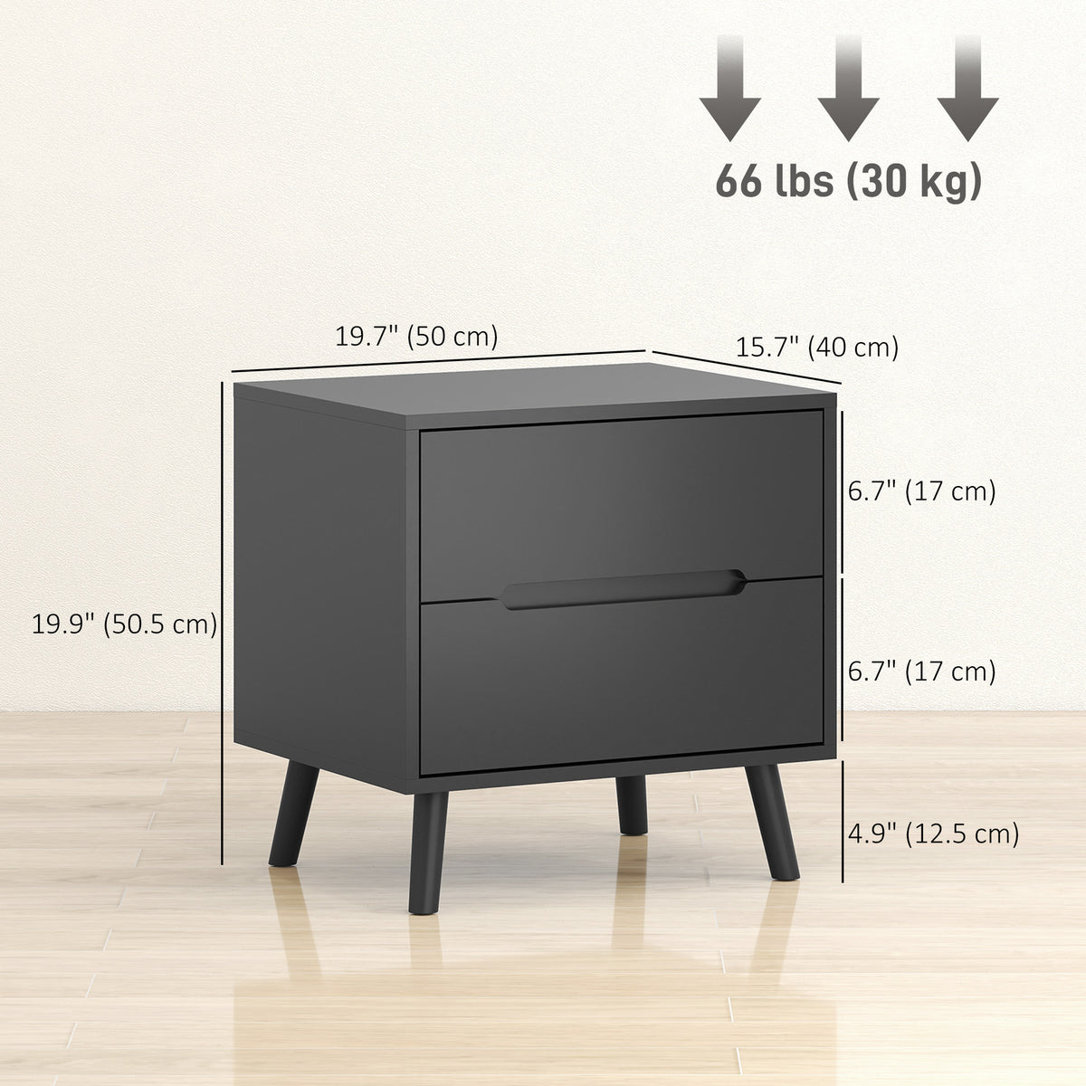 Nightstand, Bedside Table with 2 Drawers, Modern Side End Table with Solid Wood Legs for Bedroom, White – view 16