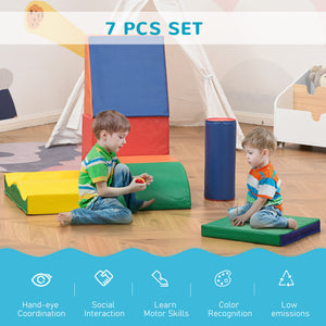 Soozier 7 Pieces Soft Play Foam Climbing Blocks, Indoor Modular Kids Play Toys for Climbing, Crawling, Sliding, Multicolour