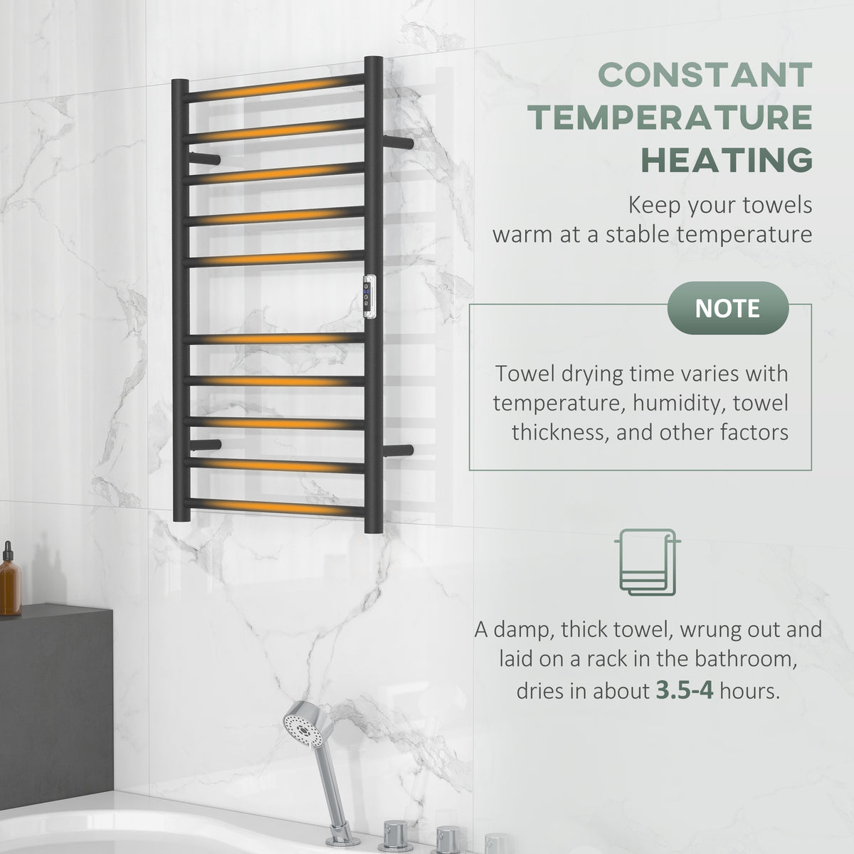 Wall Mounted Heated Towel Rack 10-Bar Electric Towel Warmer with Timer Adjustable Temperature Plug-in