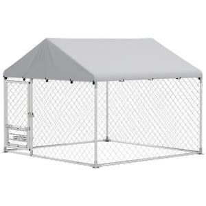 Outdoor Dog Run w/ Adjustable & Rotating Bowls, Water-Resistant UV-Resistant Cover, Secure Lock, 6.6' x 6.6' x 5.1'