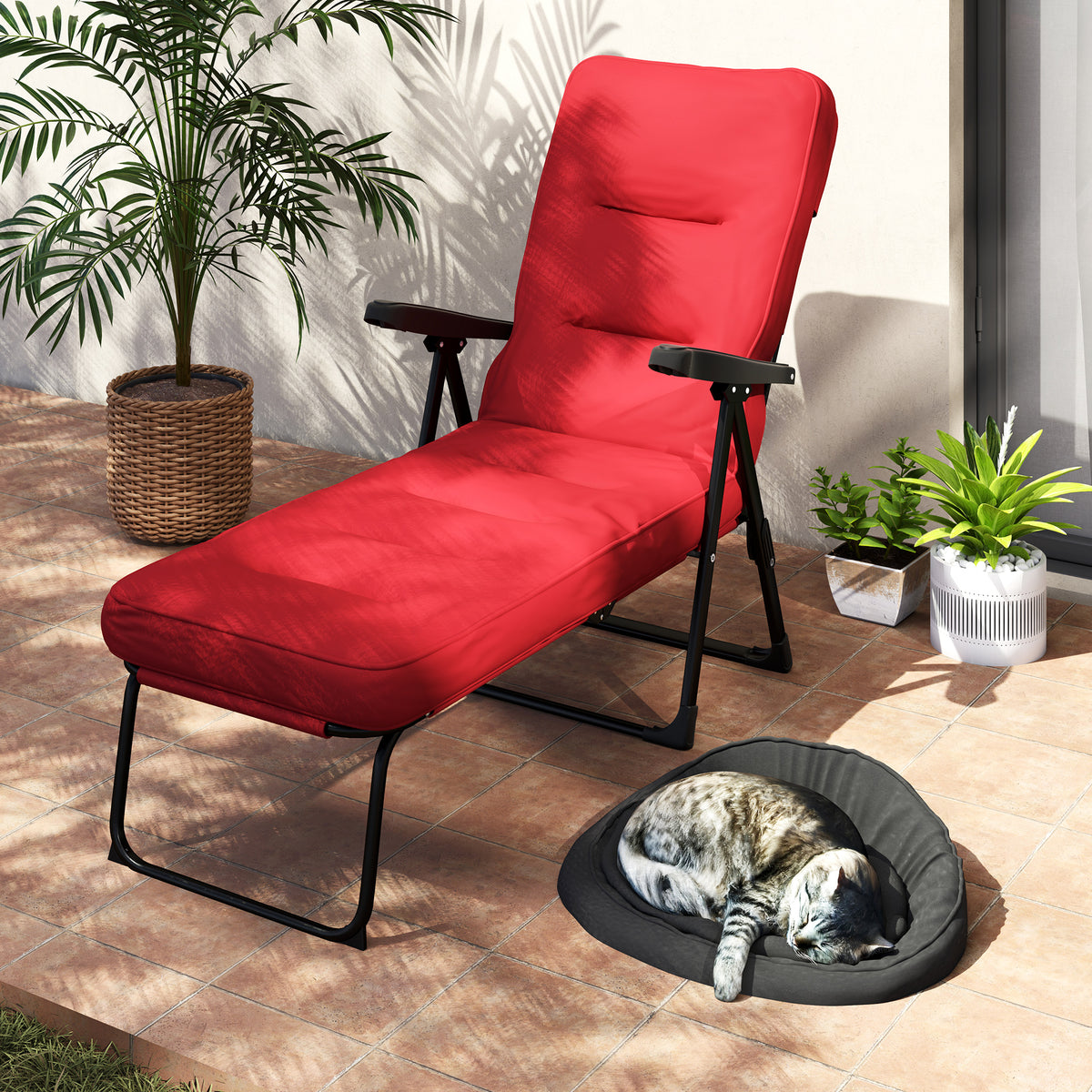 Outdoor Lounge Chair with Padded Cushion, Folding Reclining Patio Garden Chair with Recline Back, Footrest – view 27