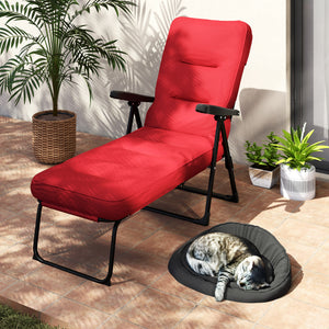 Outdoor Lounge Chair with Padded Cushion, Folding Reclining Patio Garden Chair with Recline Back, Footrest – view 27