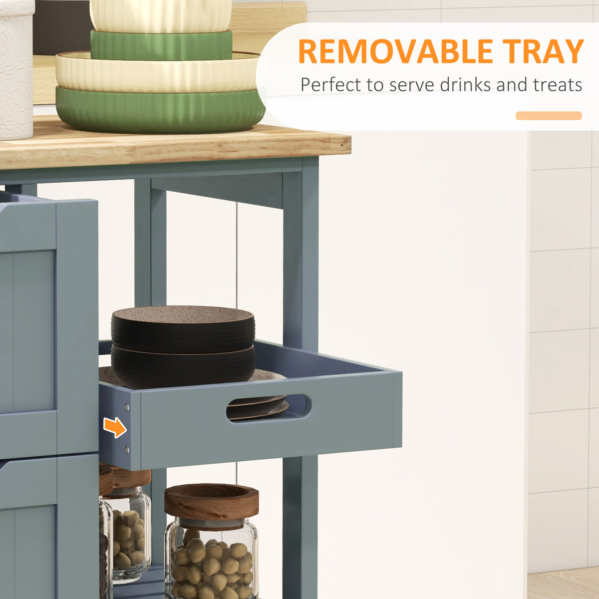 Kitchen Cart on Wheels, Rolling Kitchen Island Cart with Wood Top – view 11