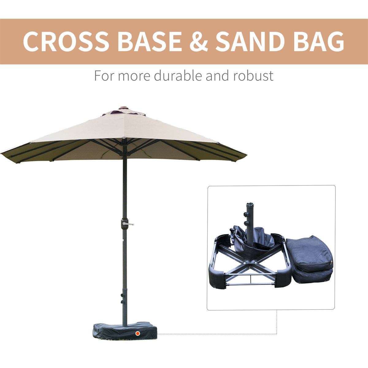 15' Outdoor Patio Umbrella with Twin Canopy Sunshade Steel Table Umbrella w/ Lift Crank, Cross base – view 9