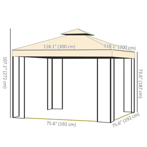 10'x10' Soft-top Steel Patio Gazebo Outdoor Sun Shelter with 2-Tier Polyester Roof, Curtain Sidewalls, Beige – view 2