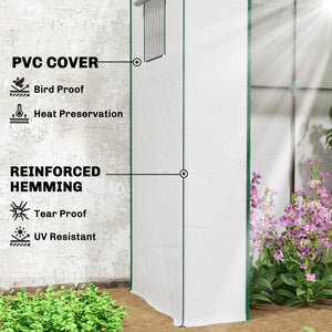 Walk-in Tomato Greenhouse Lean-to Green House with Reinforced PE Cover, Roll-up Door, Mesh Windows, Green – view 10