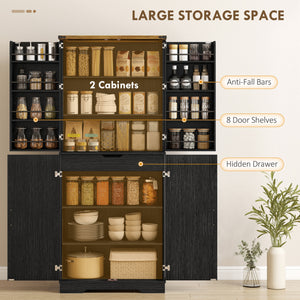 72" Kitchen Pantry Cabinet, Farmhouse Storage Cabinet with 4 Doors, Drawer – view 3