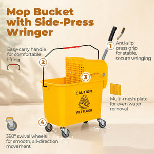 Compact Mop Bucket with Wringer, Mop Bucket on Wheels, 5 Gallon, Separate Dirty and Clean Water, Yellow – view 3