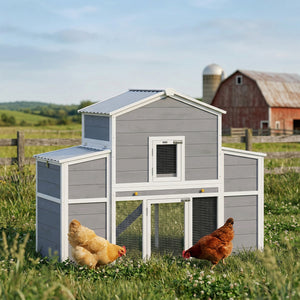 66.5" Large Chicken Coop, Wooden Chicken House with 2 Nesting Boxes, Sliding Tray & Ramp, for Outdoor Backyard Farm