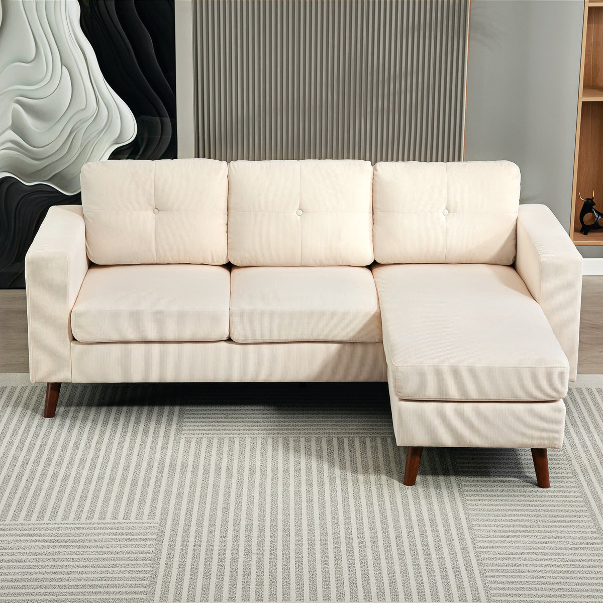 Sectional Sofa with Changeable Chaise Lounge, 3 Seat L-Shaped Small Space Sofa – view 13