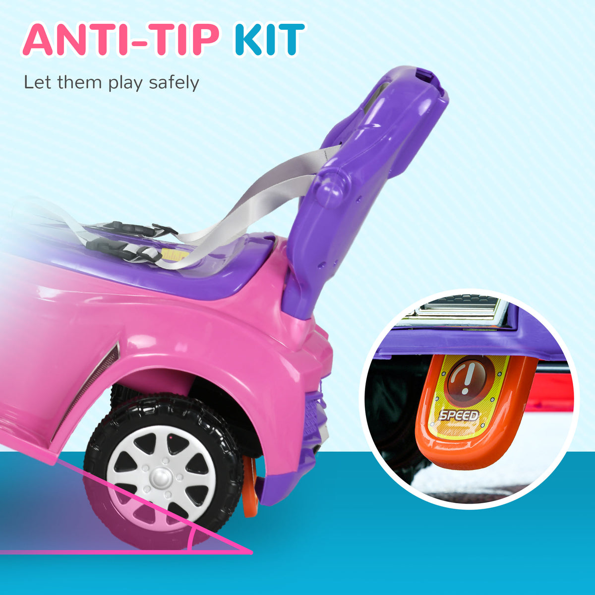 Qaba 3 in 1 Kids Push Car Toddler Sliding Car, Foot to Floor Design with Music, Light, Handle, Removable Canopy