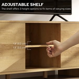 TV Stand for up to 65 Inch TV, Nordic Entertainment Center with 2 Cabinets and 2 Open Shelves for Living Room, Natural