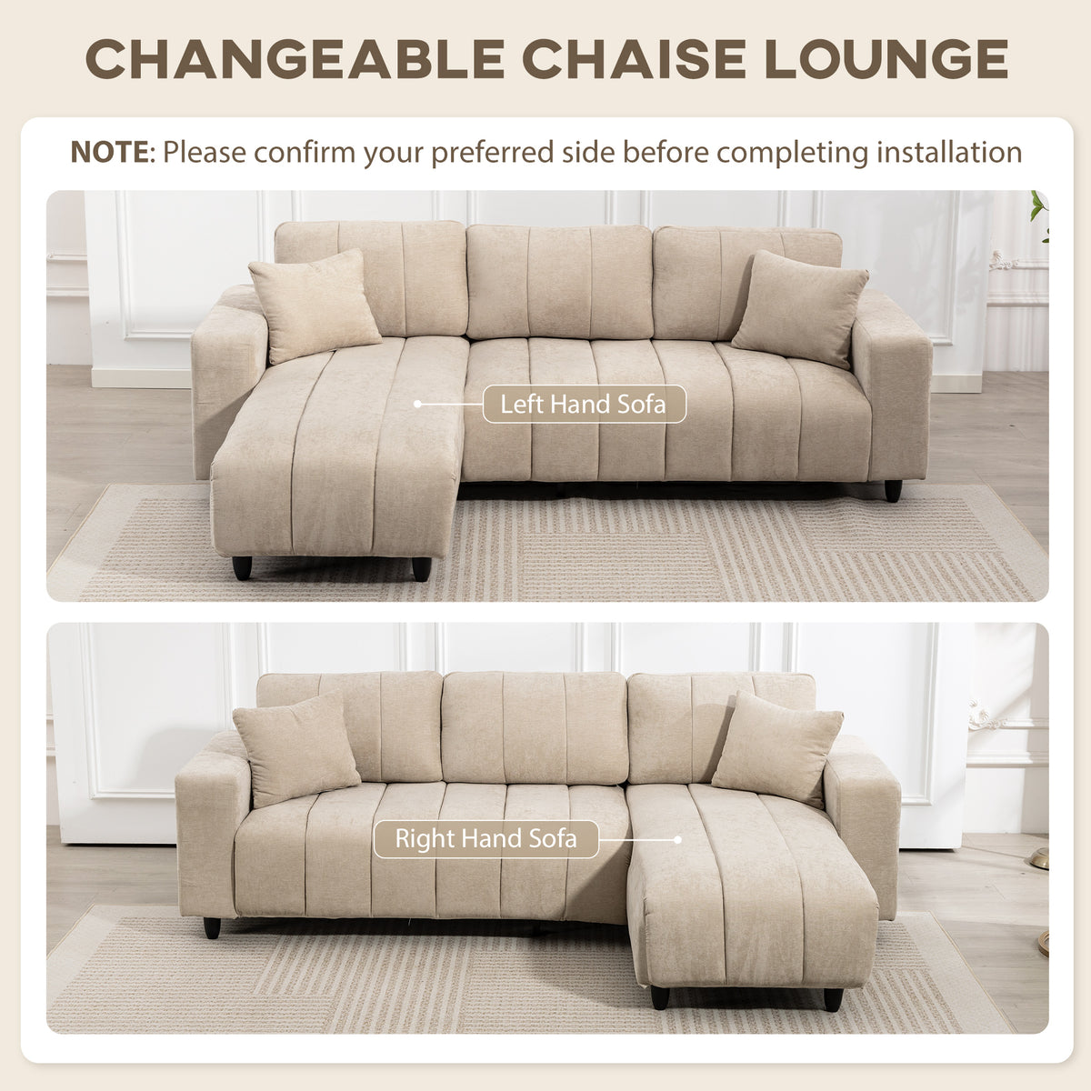 Sectional Couch with Integrated Seat, 3 Seater L-Shaped Sofa with Changeable Chaise, Spring Cushion – view 3