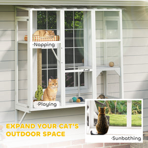 Wooden Catio Outdoor, Cat Window Box Enclosure for 2-3 Large Cats with 2 Jumping Platforms & Scratching – view 17