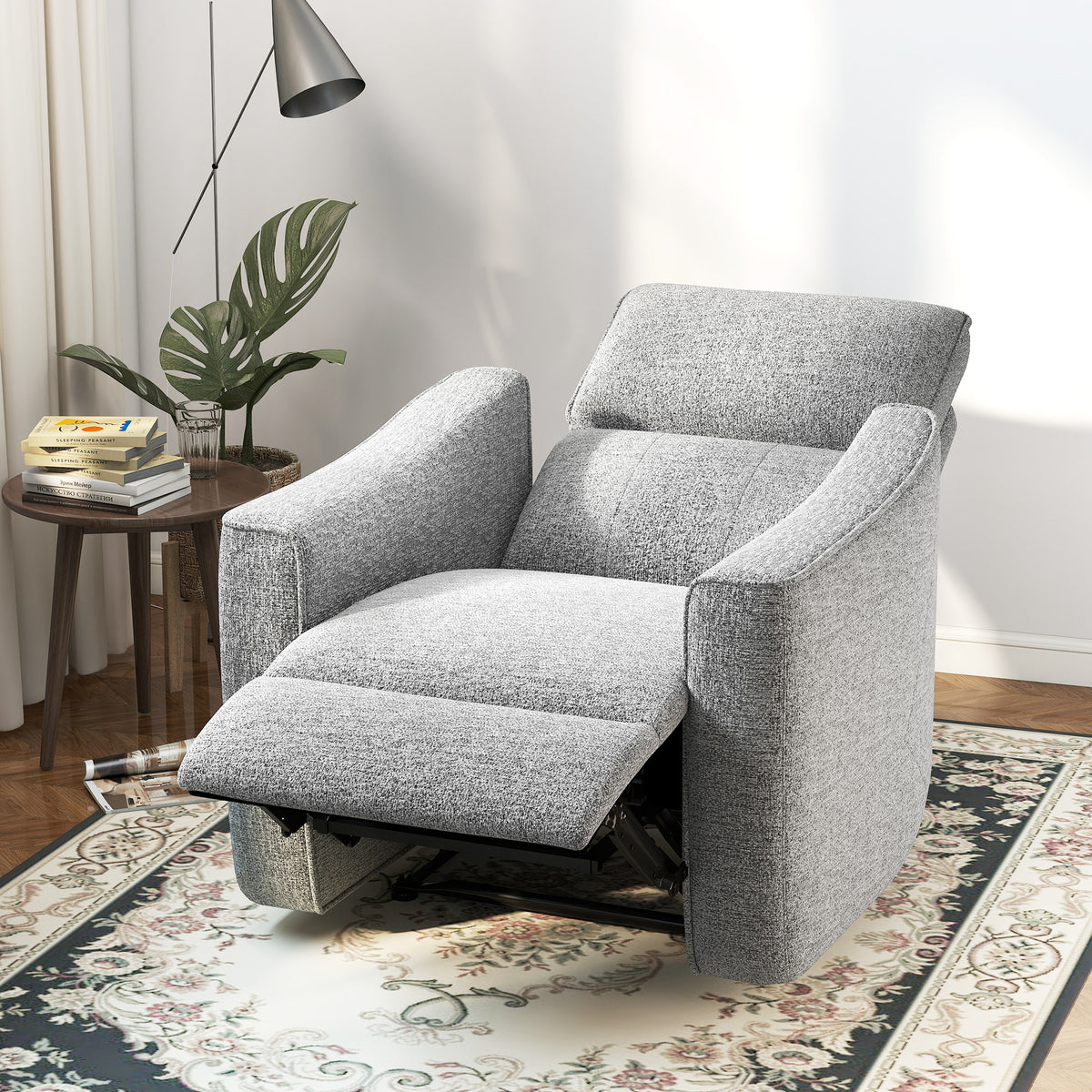 Power Recliner Chair, Chenille Upholstered Recliner Chair with USB Ports, Footrest, Dark Grey – view 14