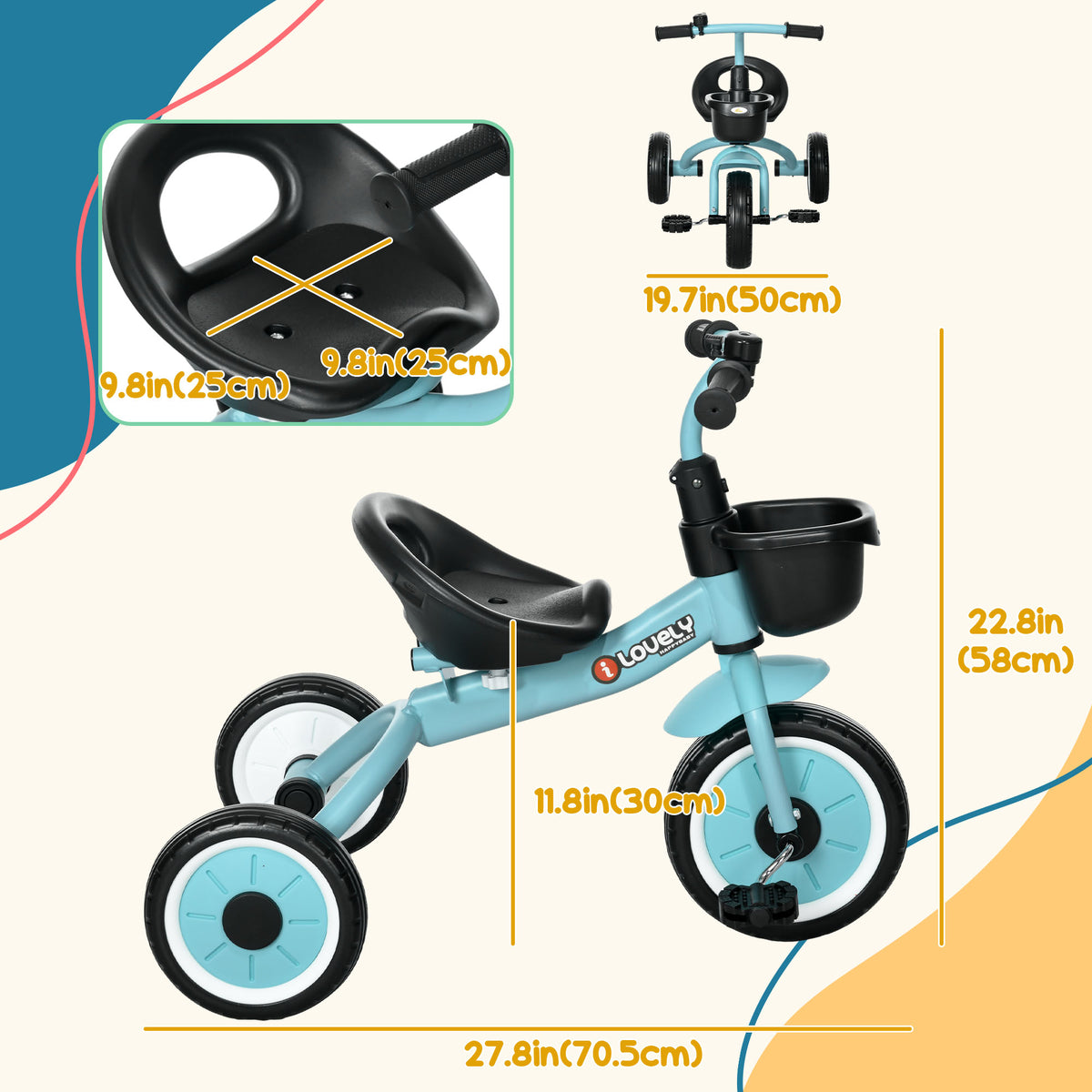 Qaba Tricycle for Toddler 2-5 Year Old Girls and Boys, Toddler Bike with Adjustable Seat, Basket, Bell